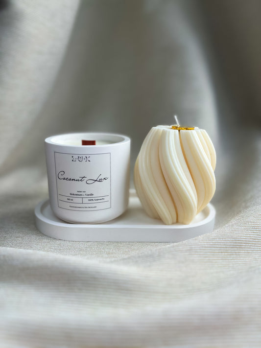 Dein Individuelles Kerzenset - Silber Tablett / Coconut Lux / Swirl