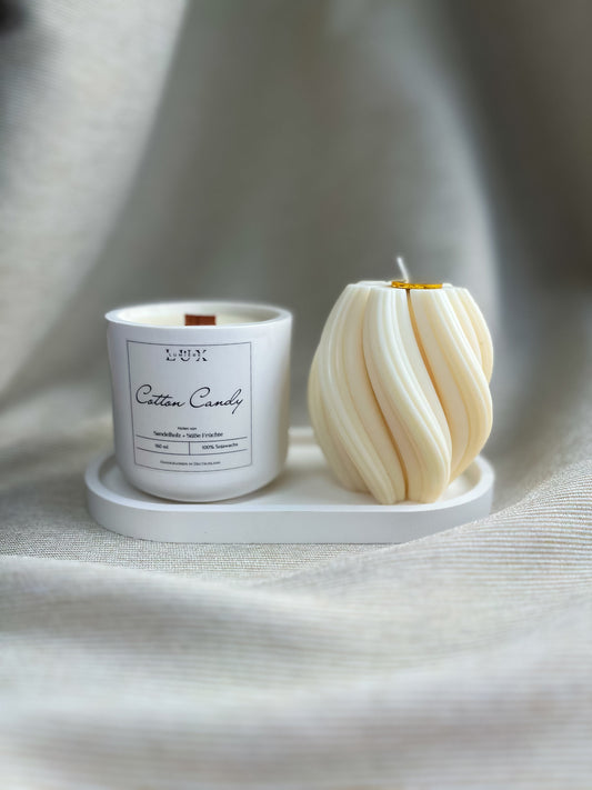 Dein Individuelles Kerzenset - Weißes Tablett / Cotton Candy / Swirl - Personalisiert -