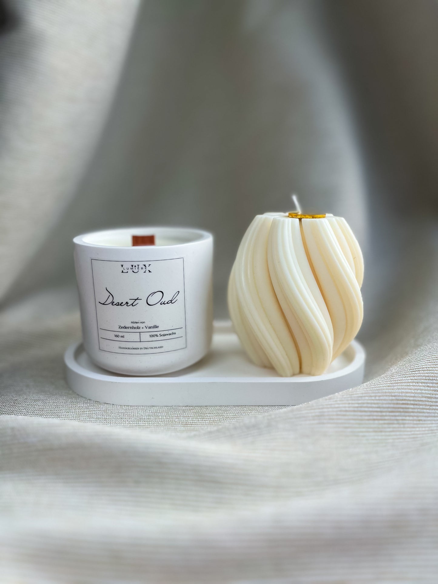 Dein Individuelles Kerzenset - Weißes Tablett / Desert Oud / Swirl