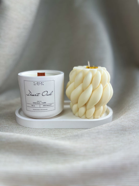 Dein Individuelles Kerzenset - Silber Tablett / Desert Oud / Braid - Personalisiert -
