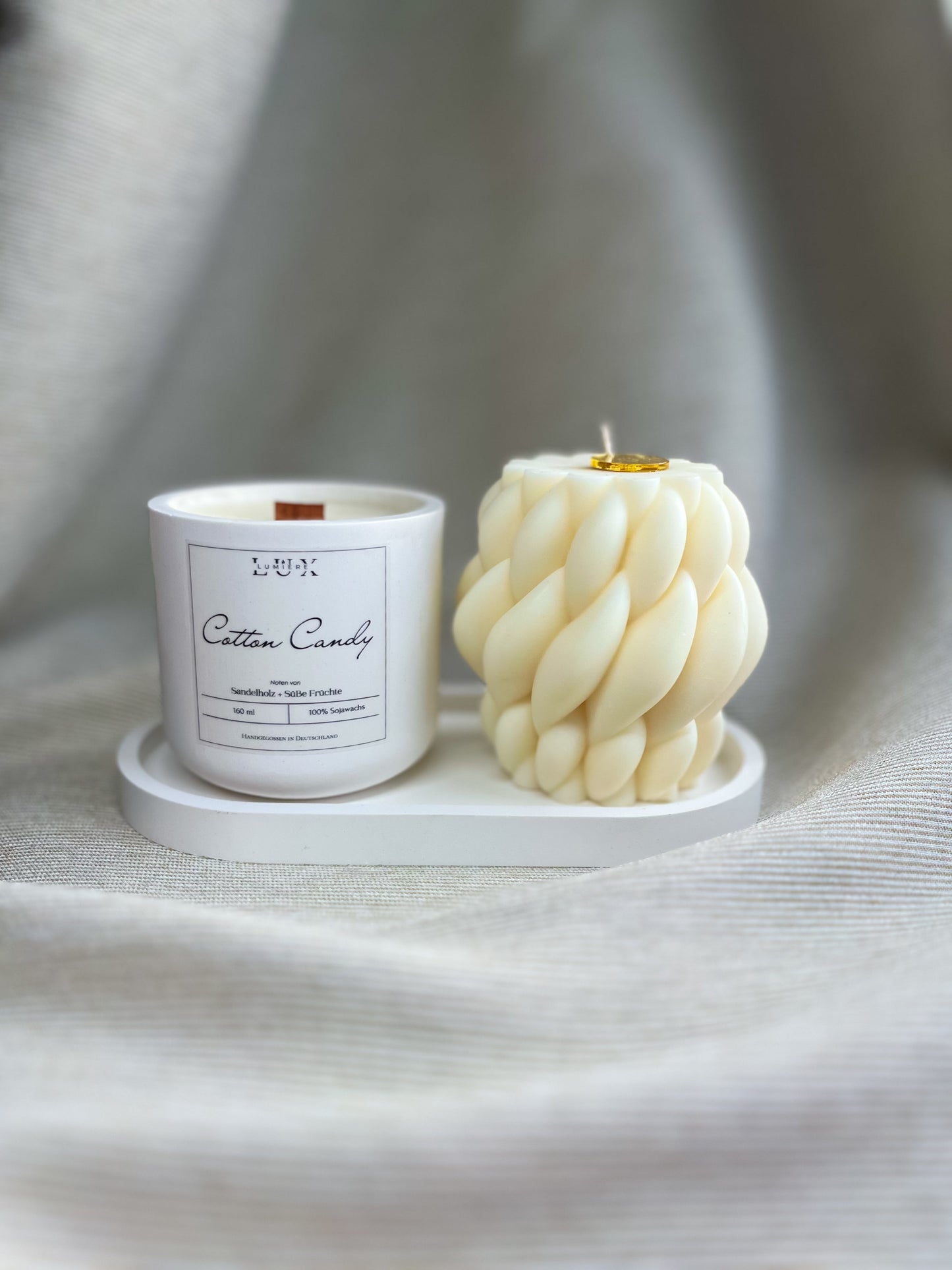 Dein Individuelles Kerzenset - Weißes Tablett / Cotton Candy / Braid - Personalisiert -