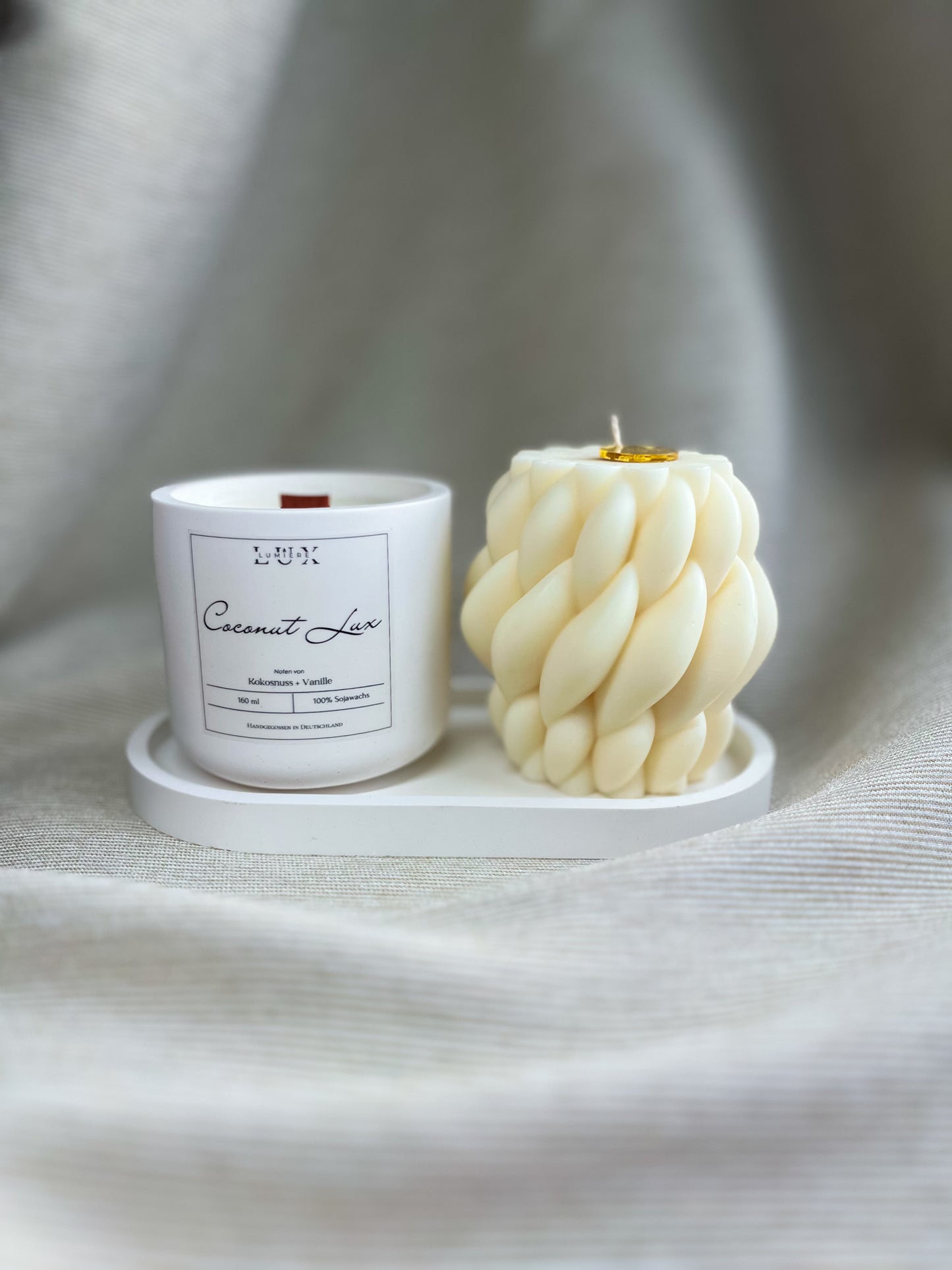 Dein Individuelles Kerzenset - Silber Tablett / Coconut Lux / Braid