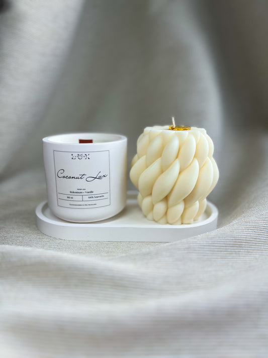 Dein Individuelles Kerzenset - Gold Tablett / Coconut Lux / Braid