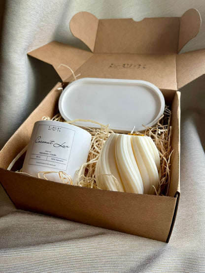 Dein Individuelles Kerzenset - Weißes Tablett / Coconut Lux / Swirl - Personalisiert -