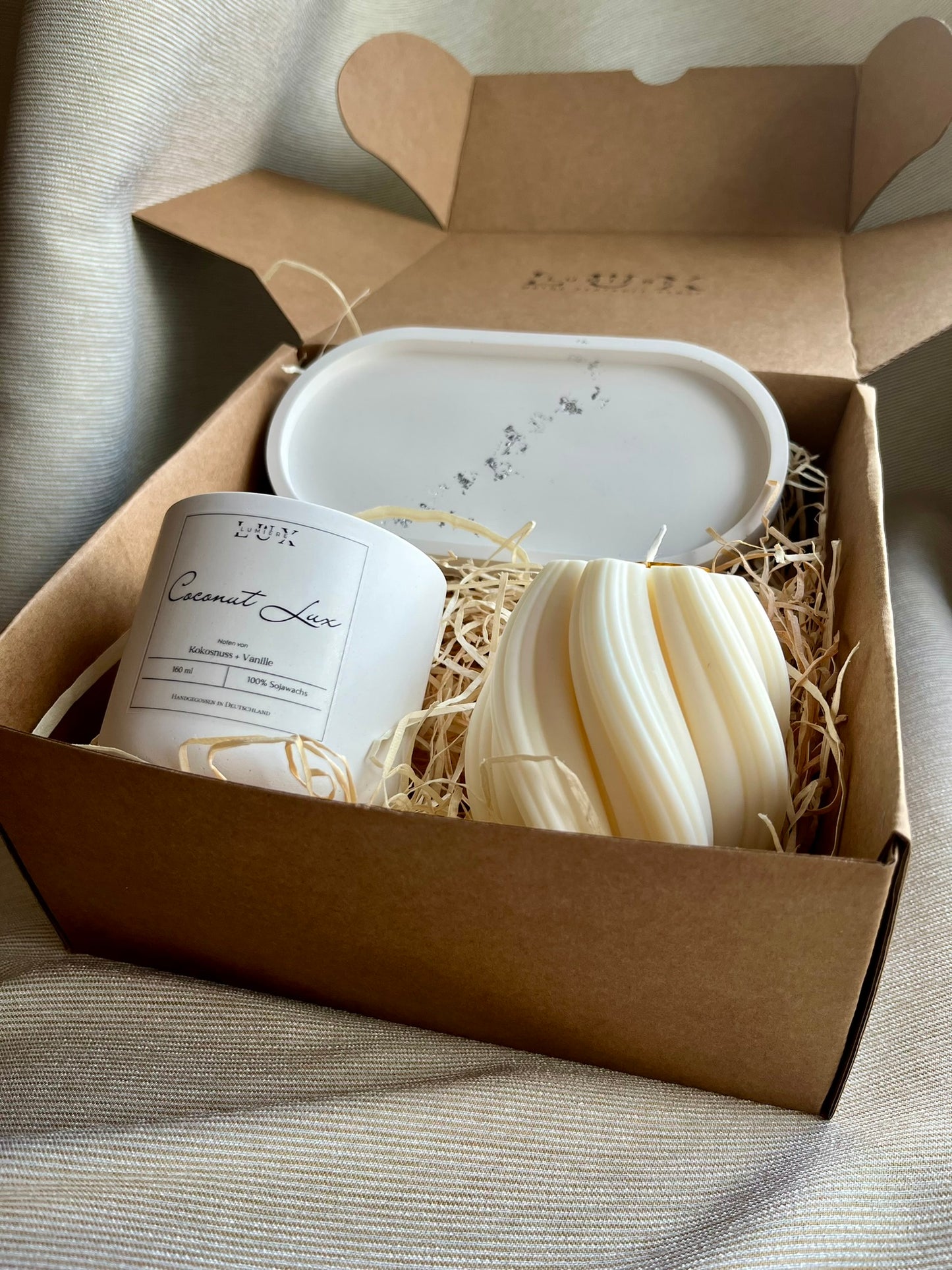 Dein Individuelles Kerzenset - Silber Tablett / Coconut Lux / Swirl