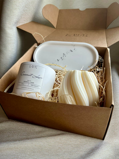 Dein Individuelles Kerzenset - Silber Tablett / Coconut Lux / Swirl