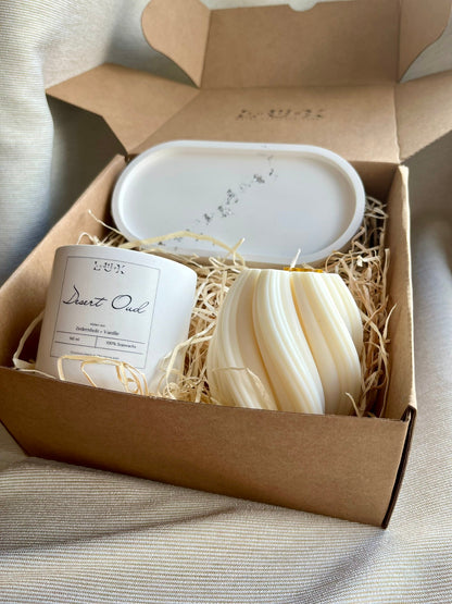 Dein Individuelles Kerzenset - Silbernes Tablett / Desert Oud / Swirl - Personalisiert -