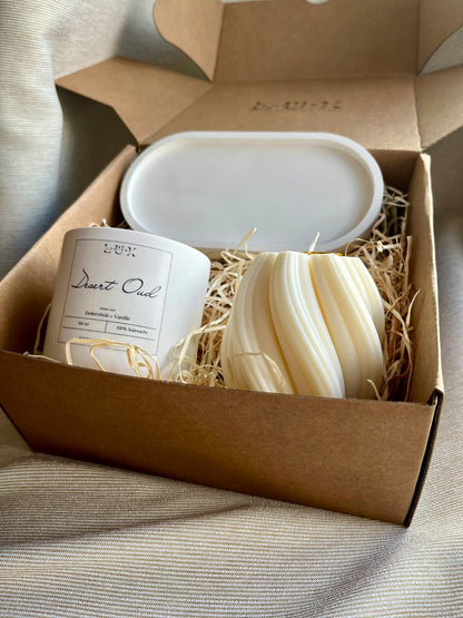 Dein Individuelles Kerzenset - Weißes Tablett / Desert Oud / Swirl - Personalisiert -