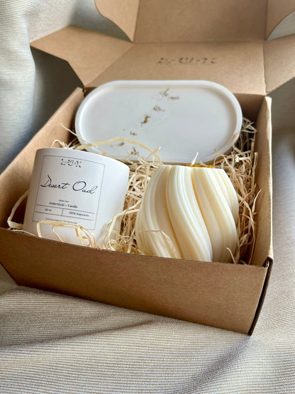 Dein Individuelles Kerzenset - Goldenes Tablett / Desert Oud / Swirl - Personalisiert -