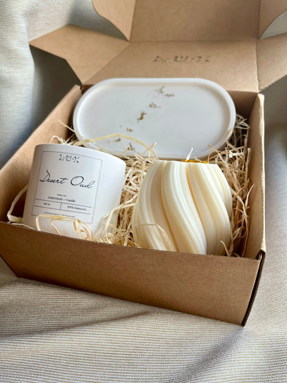 Dein Individuelles Kerzenset - Goldenes Tablett / Desert Oud / Swirl