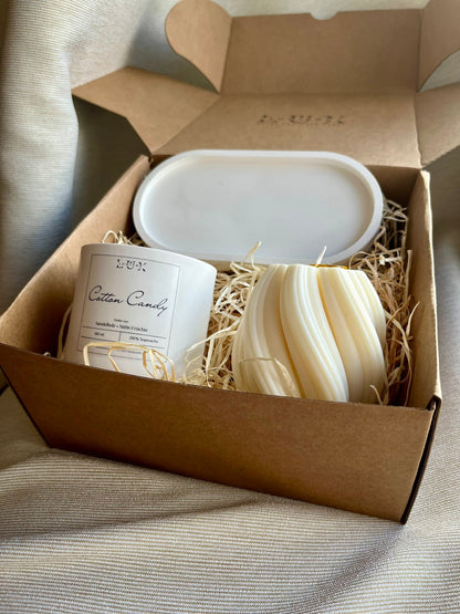 Dein Individuelles Kerzenset - Weißes Tablett / Cotton Candy / Swirl - Personalisiert -