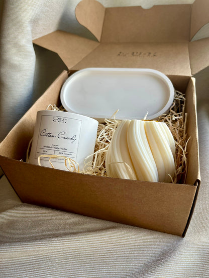 Dein Individuelles Kerzenset - Weißes Tablett / Cotton Candy / Swirl