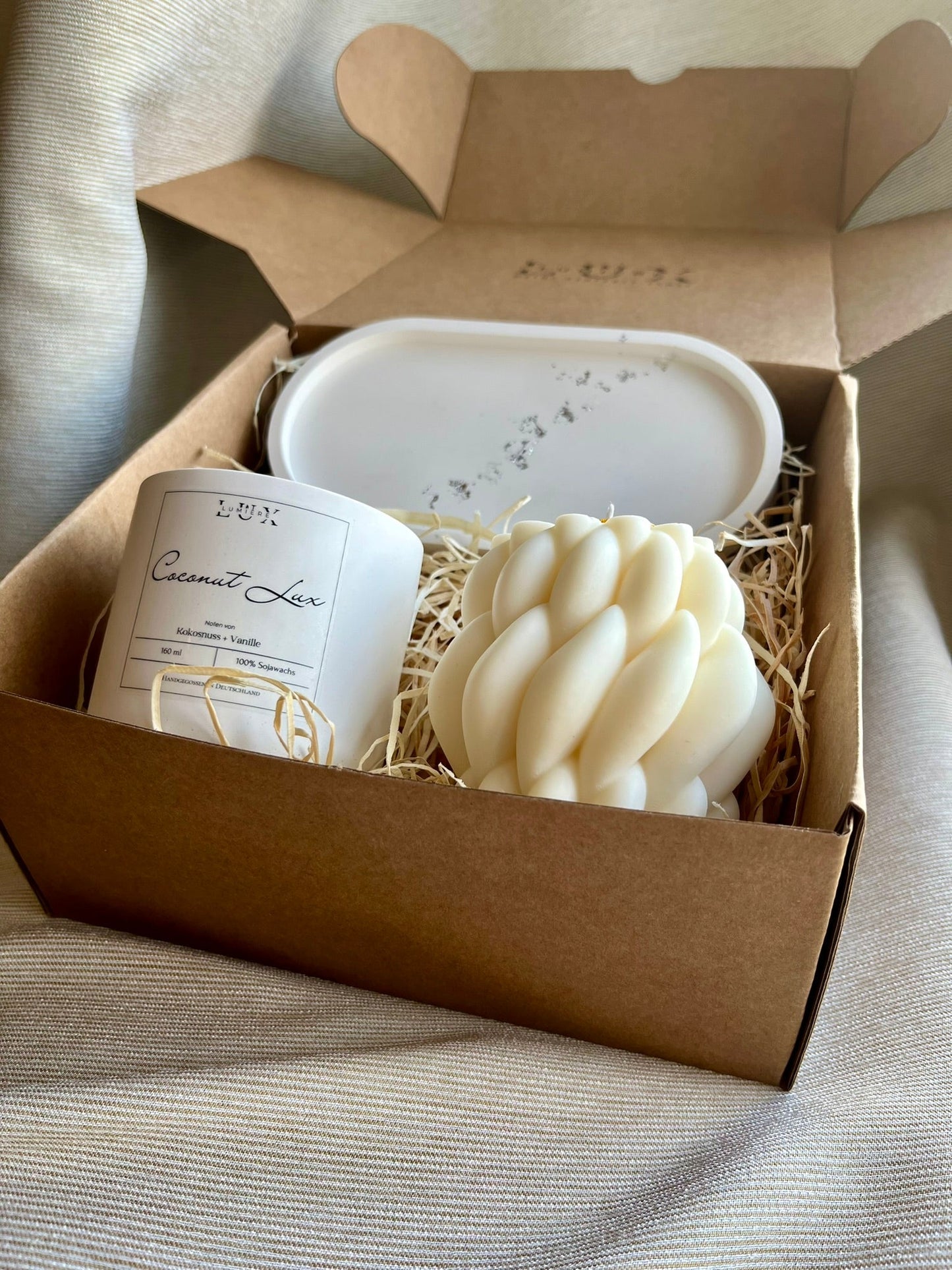 Dein Individuelles Kerzenset - Silber Tablett / Coconut Lux / Braid - Personalisiert -