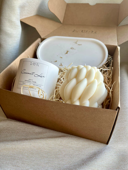 Dein Individuelles Kerzenset - Gold Tablett / Coconut Lux / Braid