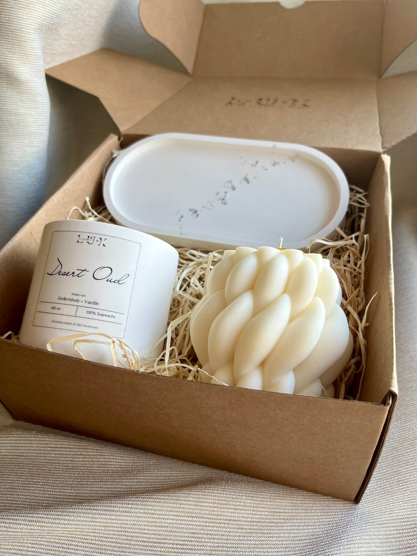 Dein Individuelles Kerzenset - Silber Tablett / Desert Oud / Braid - Personalisiert -