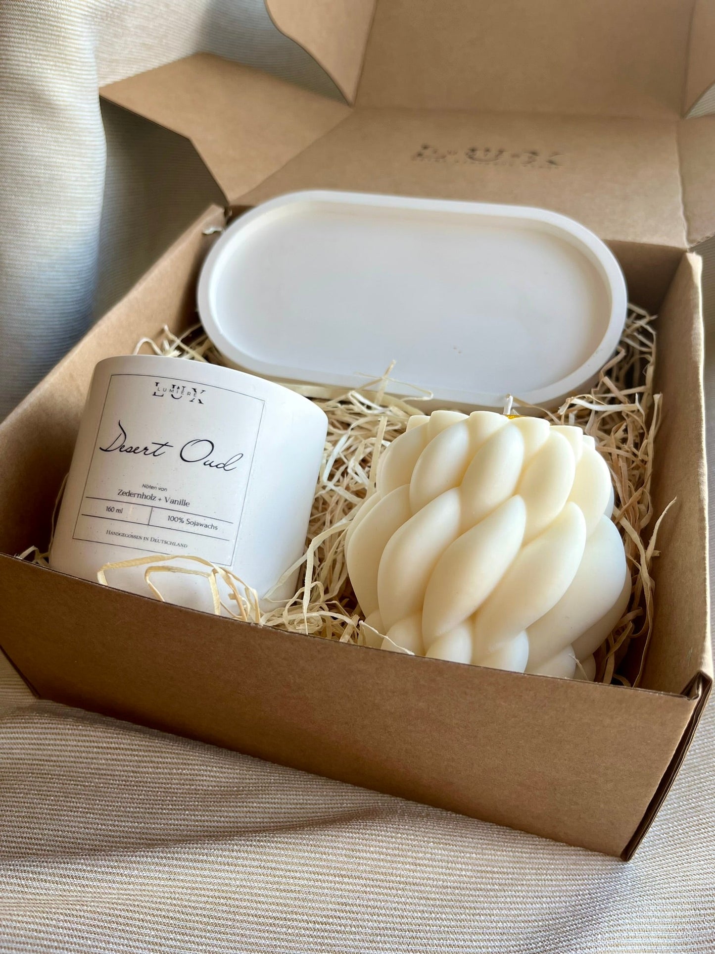 Dein Individuelles Kerzenset - Weißes Tablett / Desert Oud / Braid - Personalisiert -