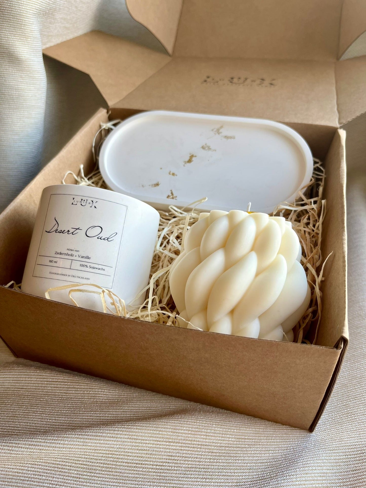 Dein Individuelles Kerzenset - Gold Tablett / Desert Oud / Braid