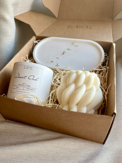 Dein Individuelles Kerzenset - Gold Tablett / Desert Oud / Braid - Personalisiert -