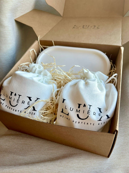 Dein Individuelles Kerzenset - Weißes Tablett / Coconut Lux / Couple - Personalisiert -