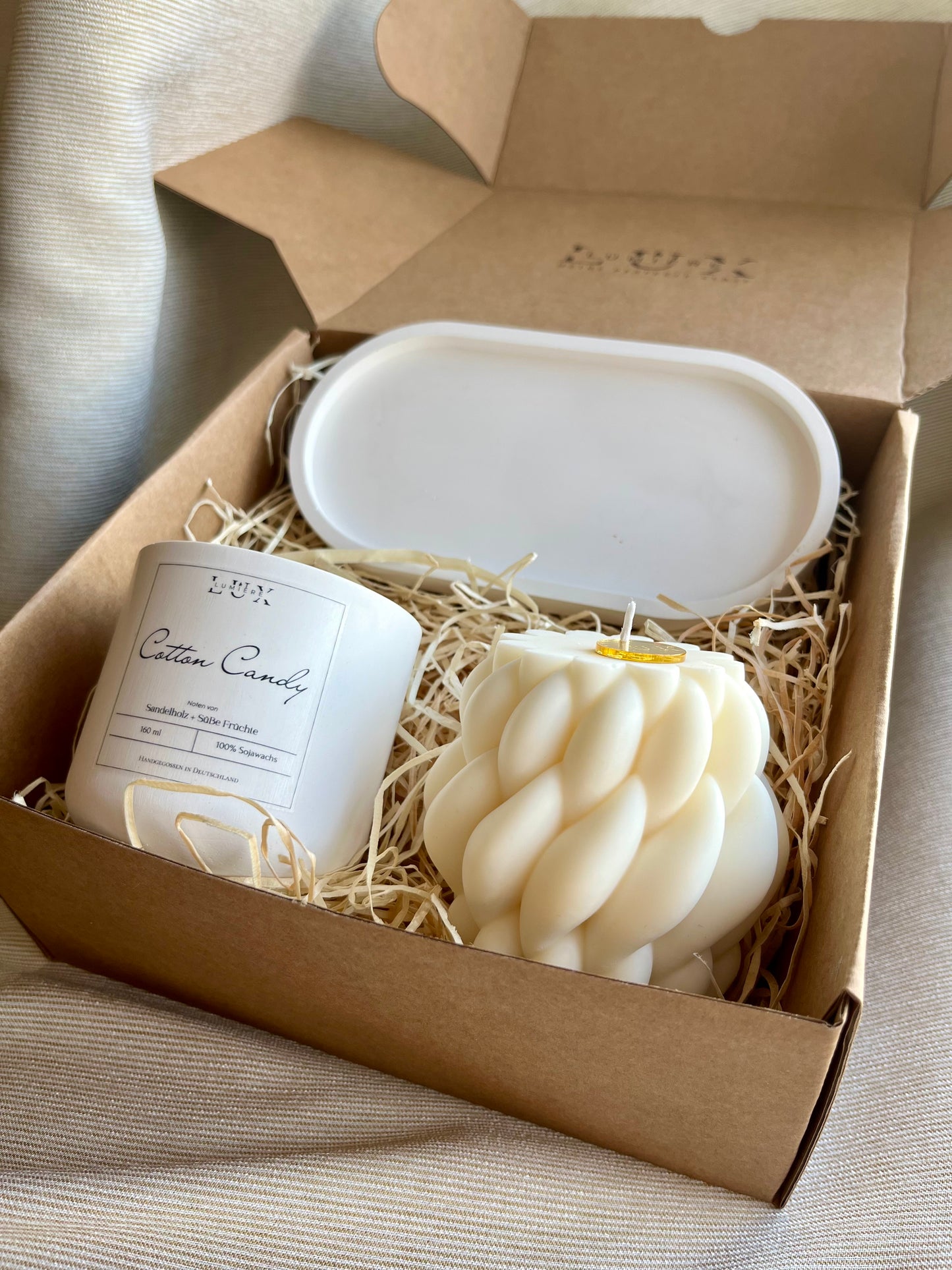 Dein Individuelles Kerzenset - Weißes Tablett / Cotton Candy / Braid